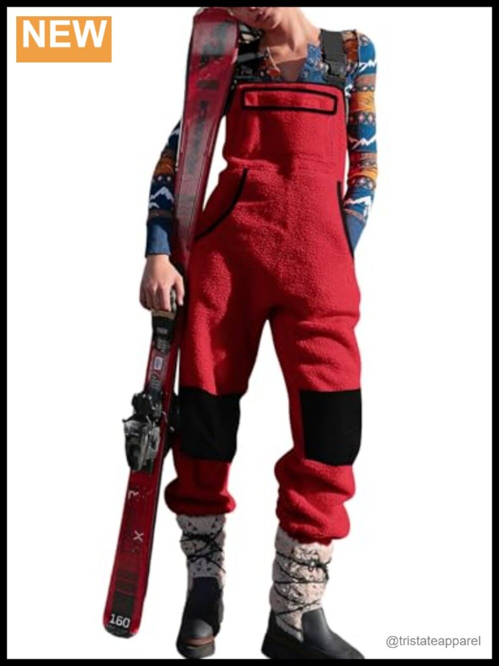 Sleeveless Fleece Overalls Winter Jumpsuit with Pockets Ski Bib Snow Pants